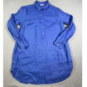 J. Jill Women’s M Blue Love Linen 100% Linen Long Sleeve Popover Casual Blouse
